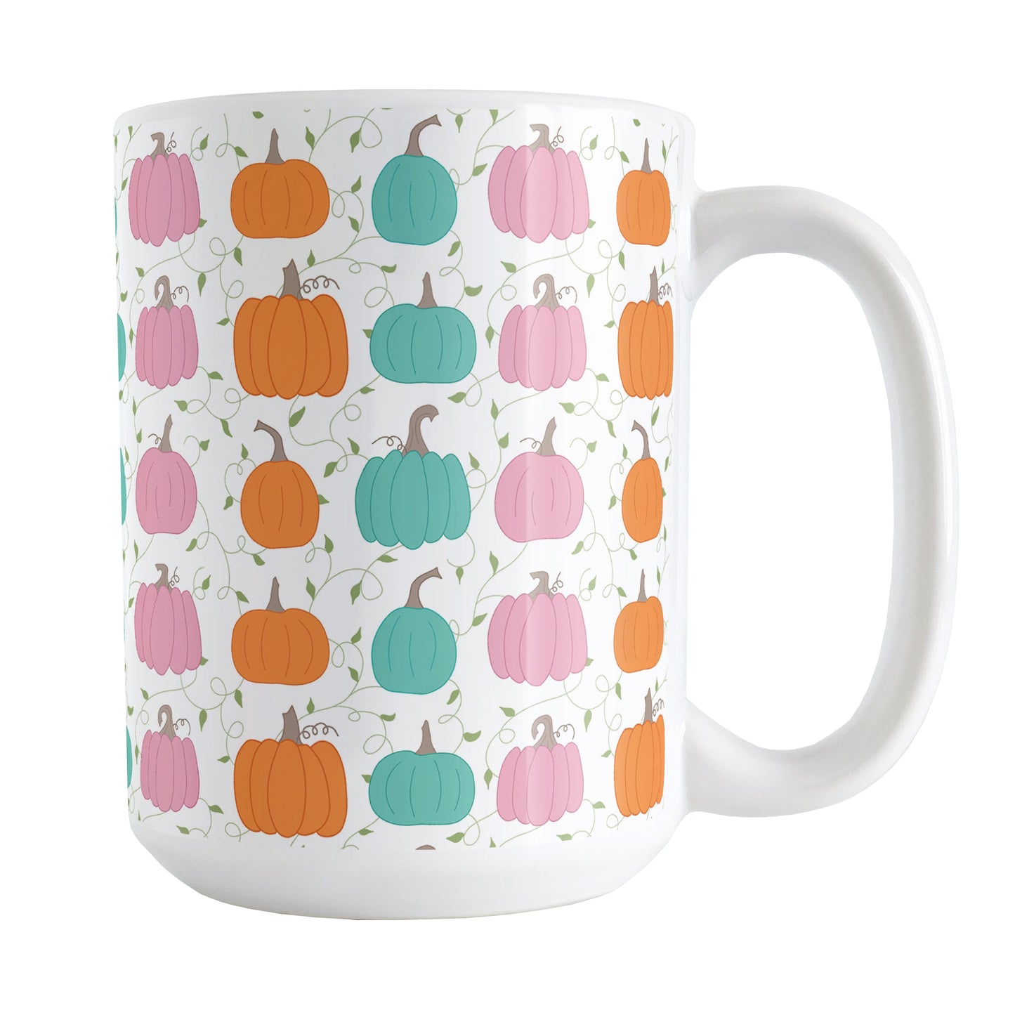 Orange Teal Pink Pumpkin Pattern Mug (15oz) at Amy's Coffee Mugs