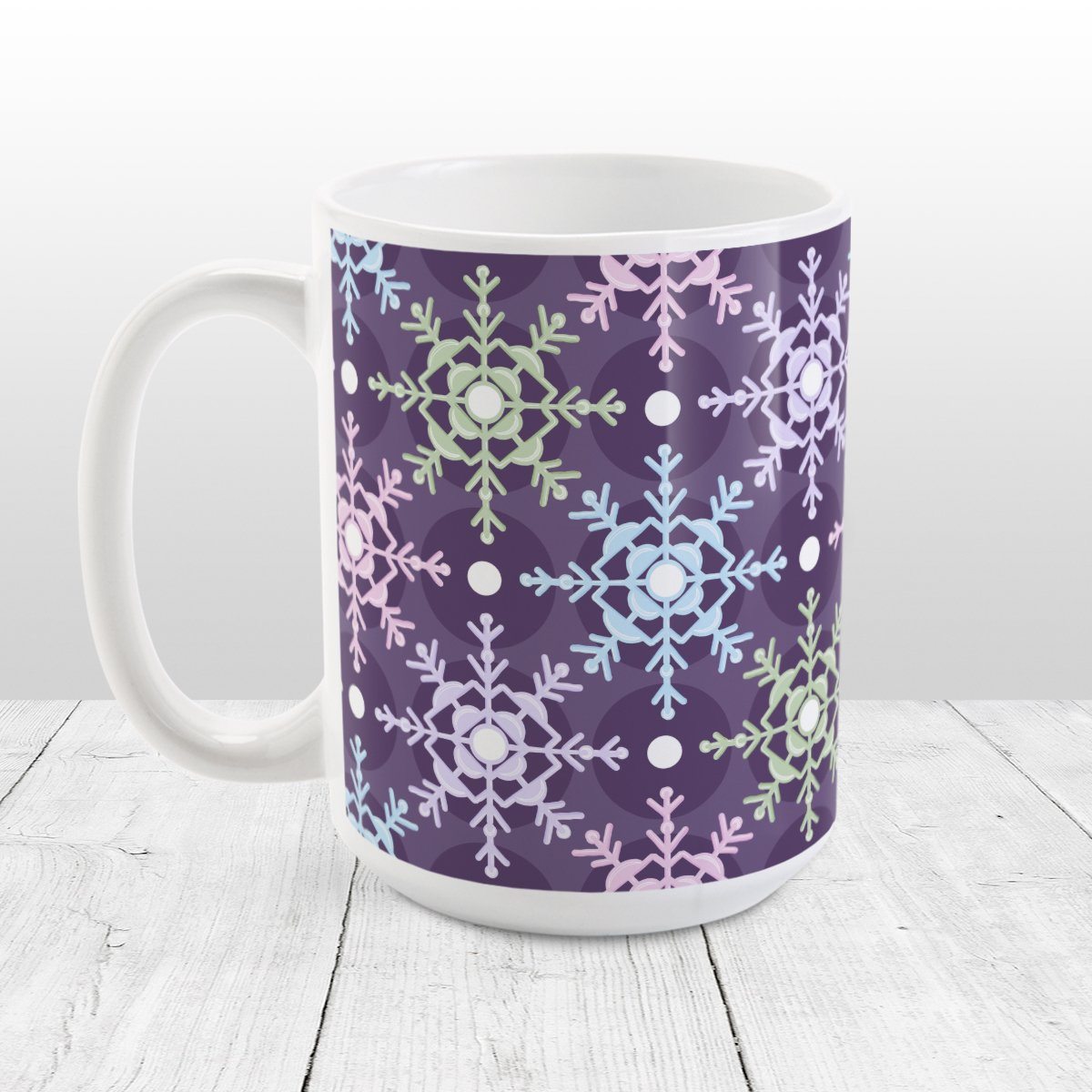 Pastel Winter Argyle Snowflake Pattern Mug (15oz) at Amy's Coffee Mugs