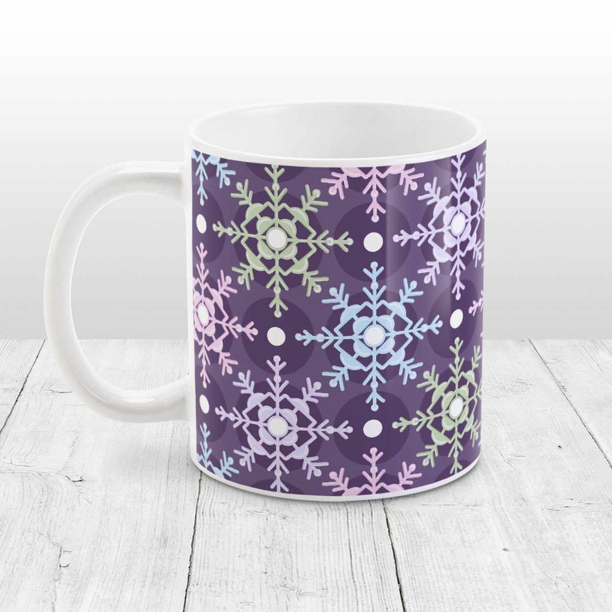 Pastel Winter Argyle Snowflake Pattern Mug (11oz) at Amy's Coffee Mugs