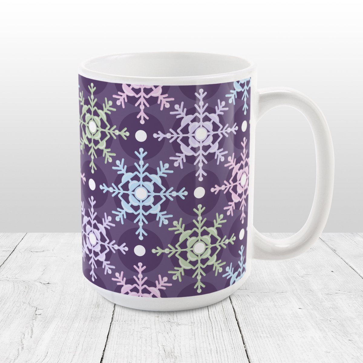 Pastel Winter Argyle Snowflake Pattern Mug (15oz) at Amy's Coffee Mugs