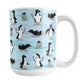Penguin Parade Pattern Mug (15oz) at Amy's Coffee Mugs. Penguin Parade Pattern Mug (11oz) at Amy's Coffee Mugs. A ceramic coffee mug designed with a fun penguin parade pattern featuring a variety of penguins and baby penguins over an Antarctic background with waves of blue, turquoise, and purple colors with hints of snowflakes that wraps around the mug.
