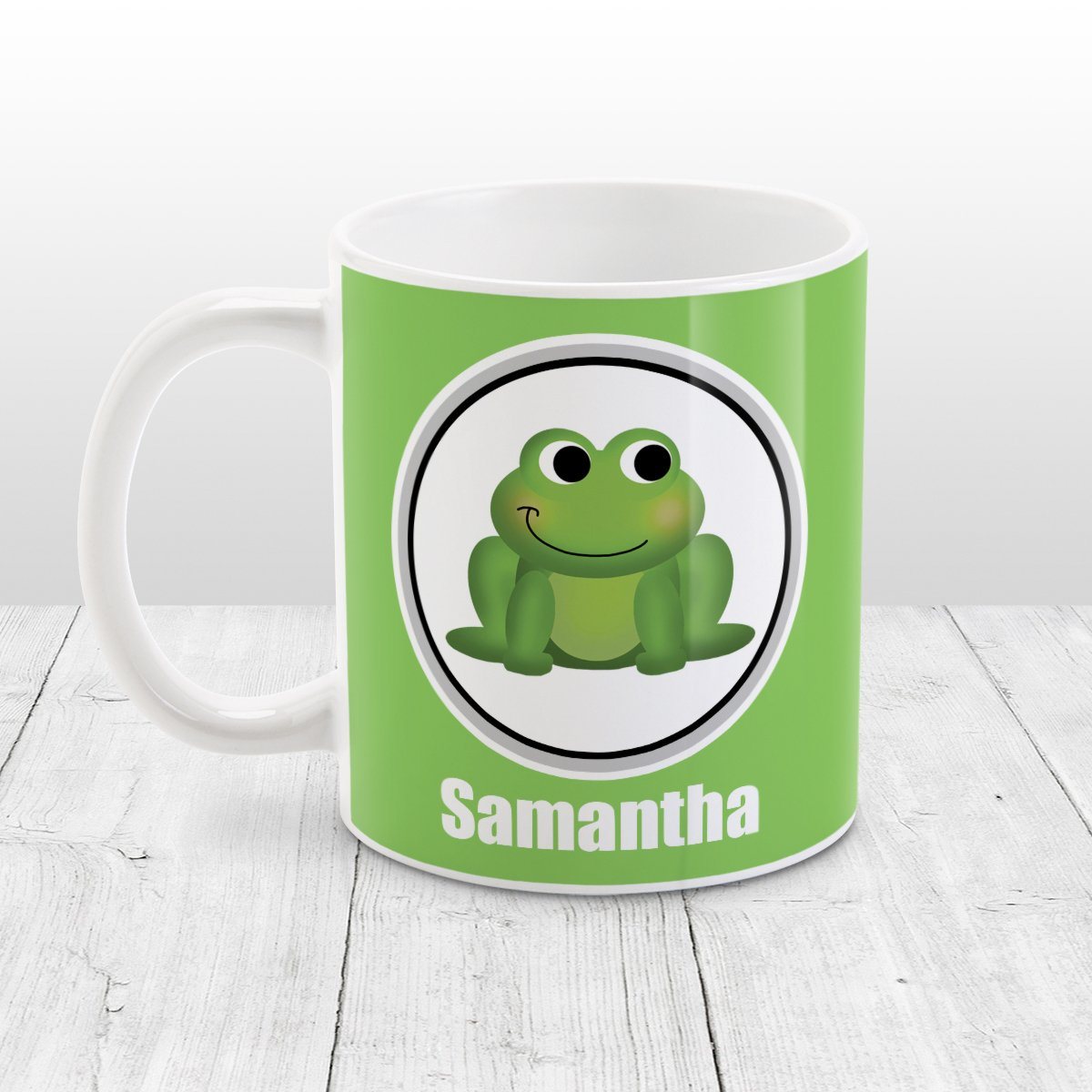 Personalized Adorable Green Frog Mug at Amy's Coffee Mugs