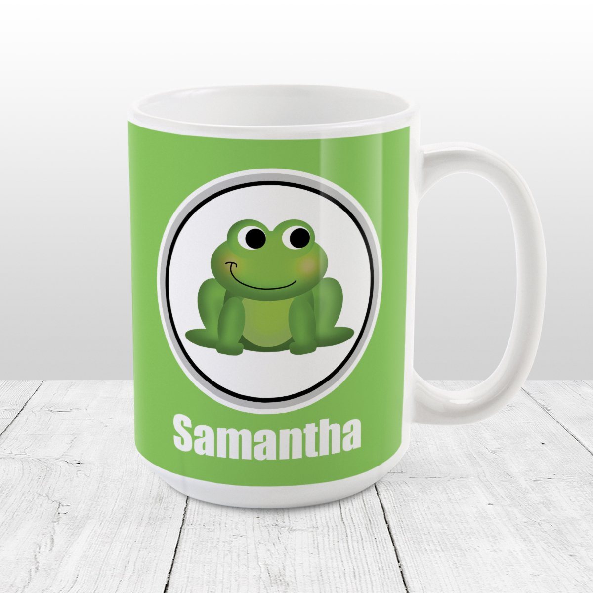 Personalized Adorable Green Frog Mug at Amy's Coffee Mugs