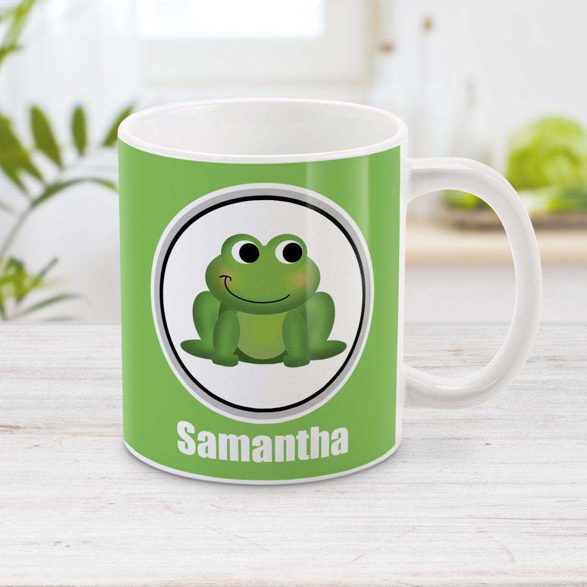 Personalized Adorable Green Frog Mug at Amy's Coffee Mugs