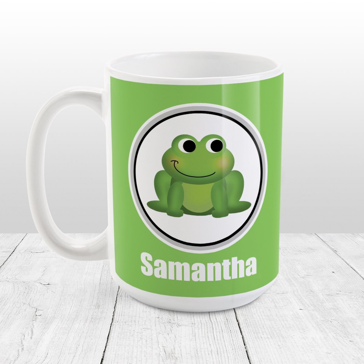 Personalized Adorable Green Frog Mug at Amy's Coffee Mugs