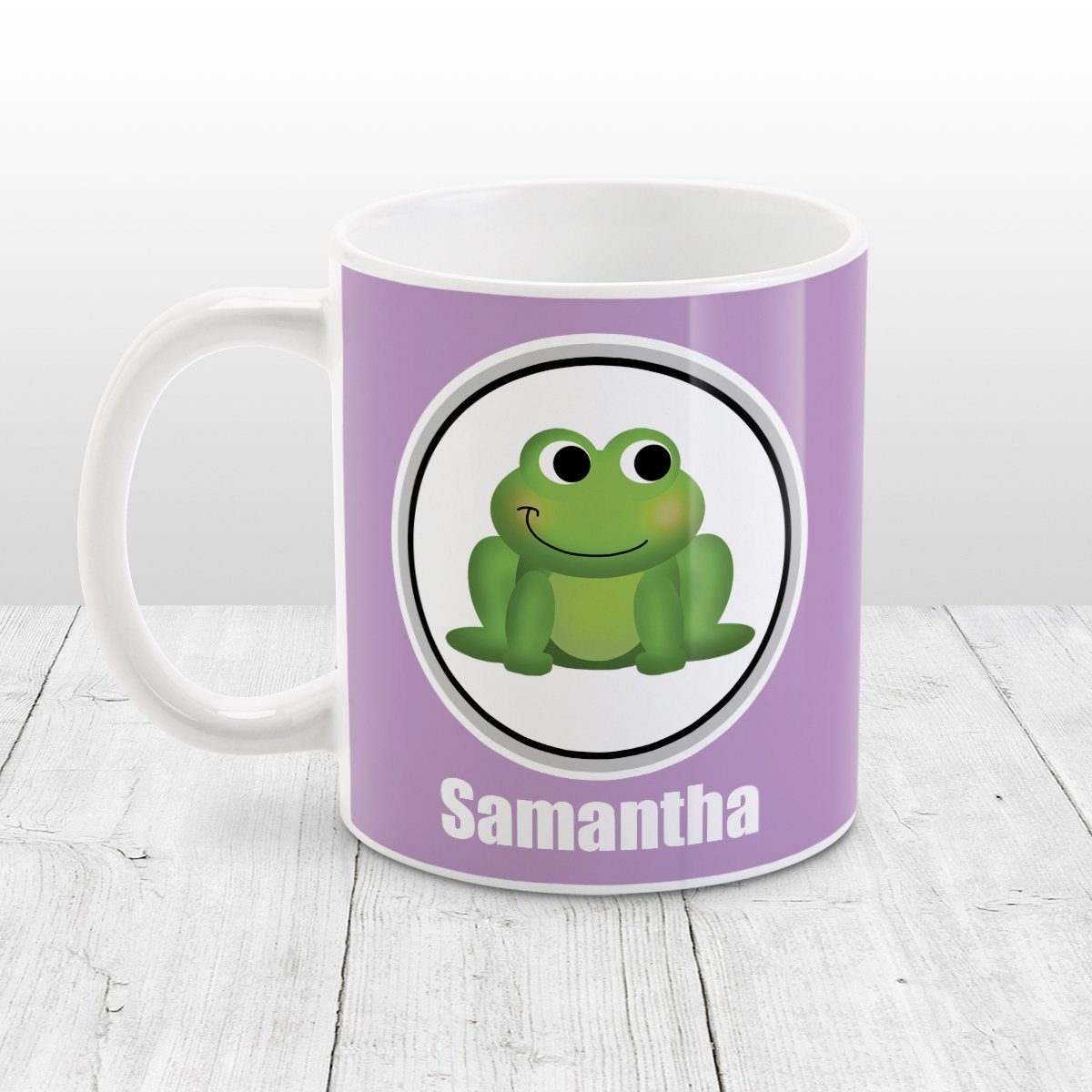 Personalized Adorable Purple Frog Mug at Amy's Coffee Mugs