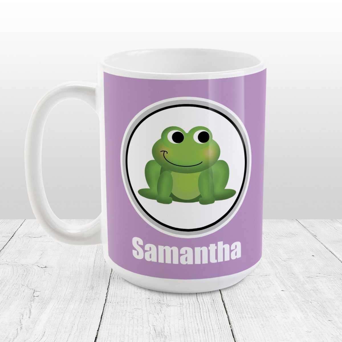 Personalized Adorable Purple Frog Mug at Amy's Coffee Mugs