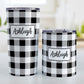 Personalized Black and White Buffalo Plaid Tumbler Cup (20oz and 10oz, stainless steel insulated) at Amy's Coffee Mugs