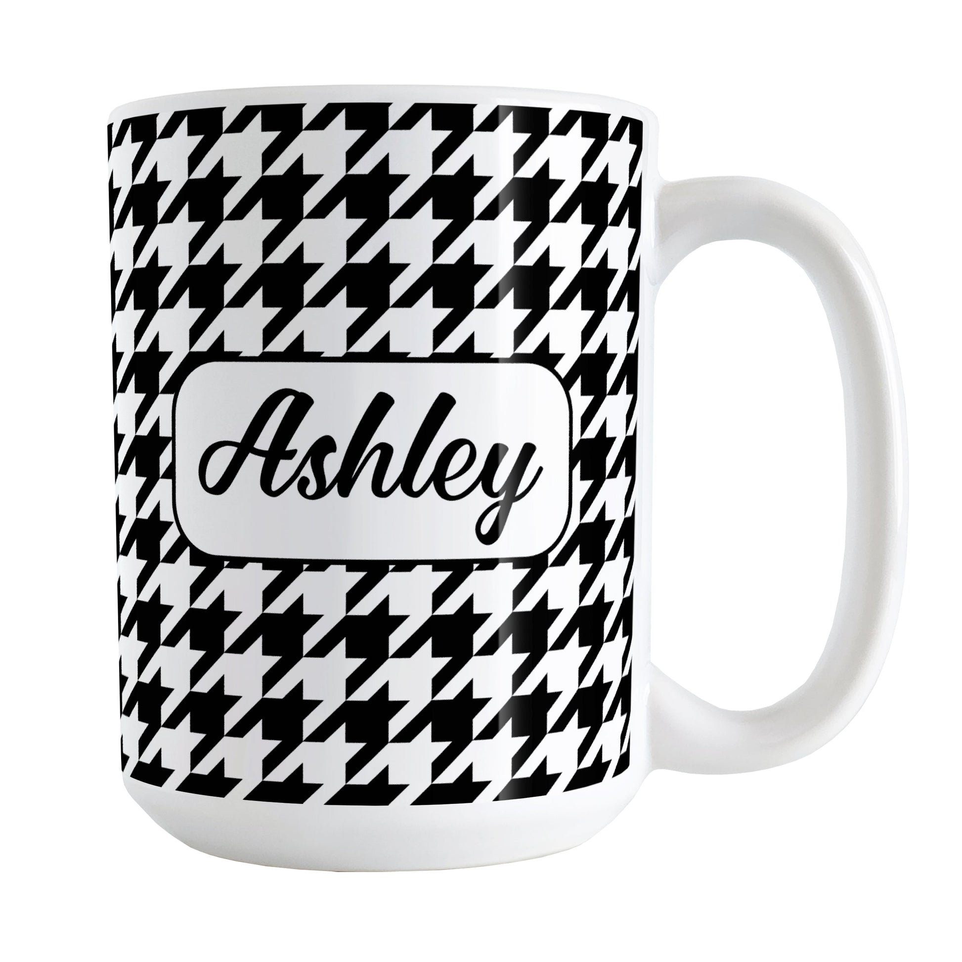 Personalized Black and White Houndstooth Mug (15oz) at Amy's Coffee Mugs