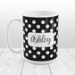 Personalized Black Polka Dot Mug at Amy's Coffee Mugs