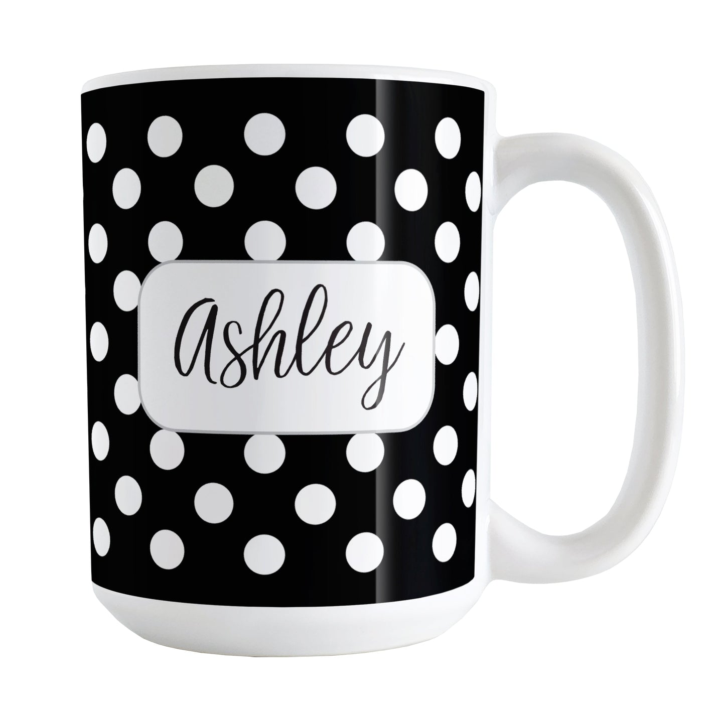 Personalized Black Polka Dot Mug (15oz) at Amy's Coffee Mugs