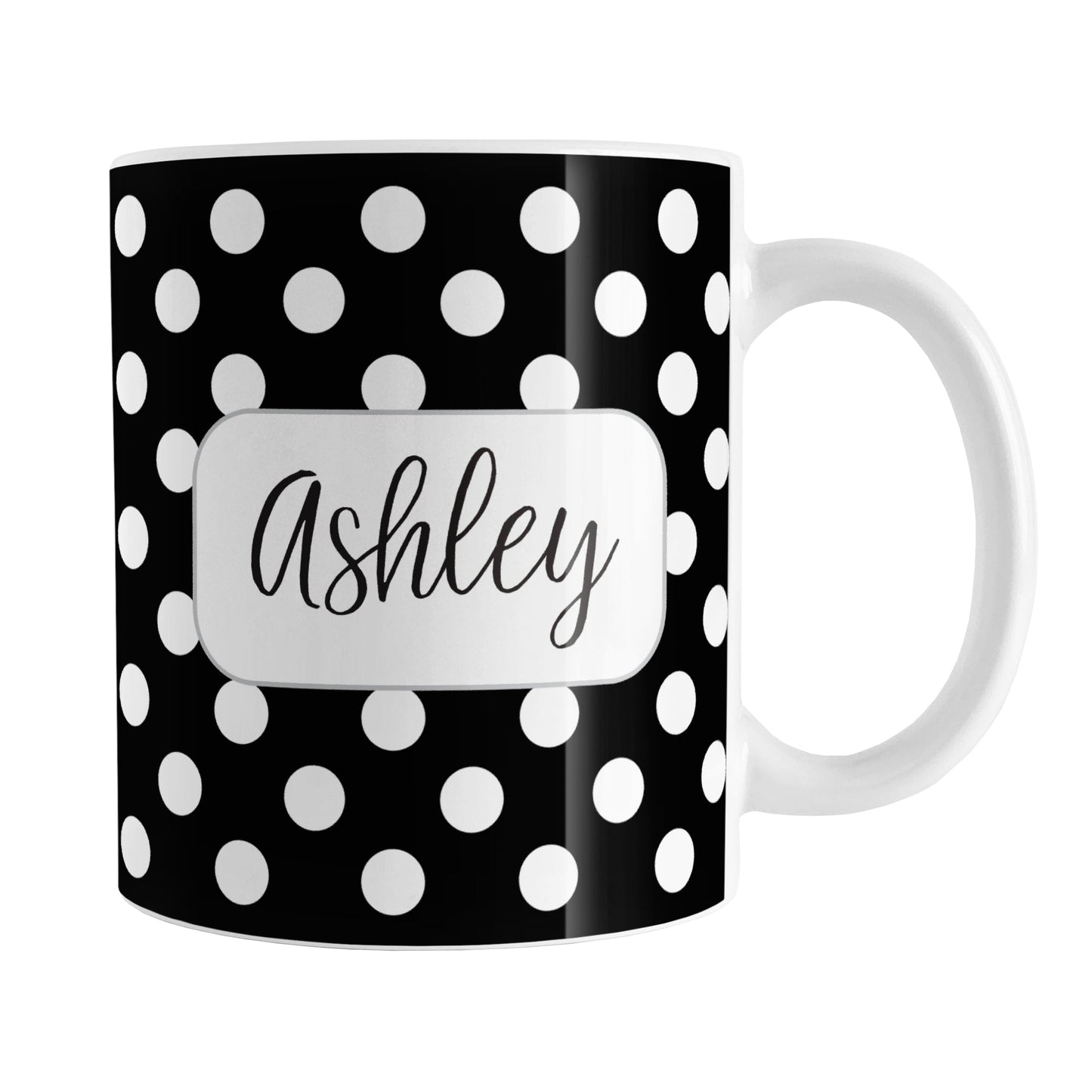 Personalized Black Polka Dot Mug (11oz) at Amy's Coffee Mugs