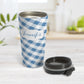 Personalized Blue Gingham Travel Mug at Amy's Coffee Mugs