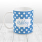 Personalized Blue Polka Dot Mug at Amy's Coffee Mugs