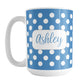 Personalized Blue Polka Dot Mug (15oz) at Amy's Coffee Mugs