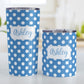 Personalized Blue Polka Dot Tumbler Cup (20oz and 10oz, stainless steel insulated) at Amy's Coffee Mugs