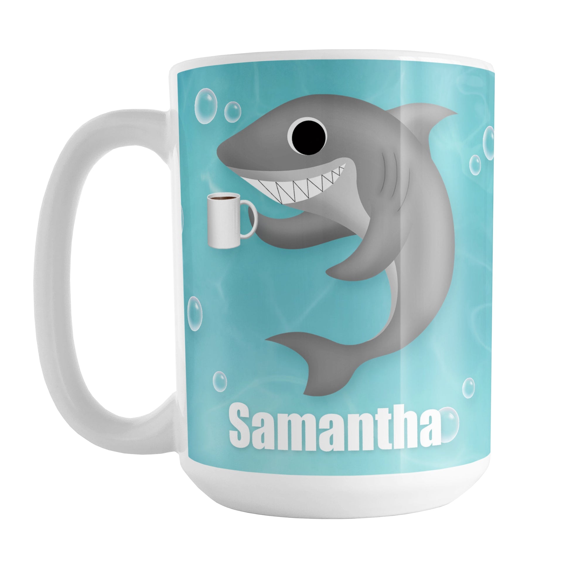 Personalized Cute Underwater Coffee Shark Mug (15oz) at Amy's Coffee Mugs