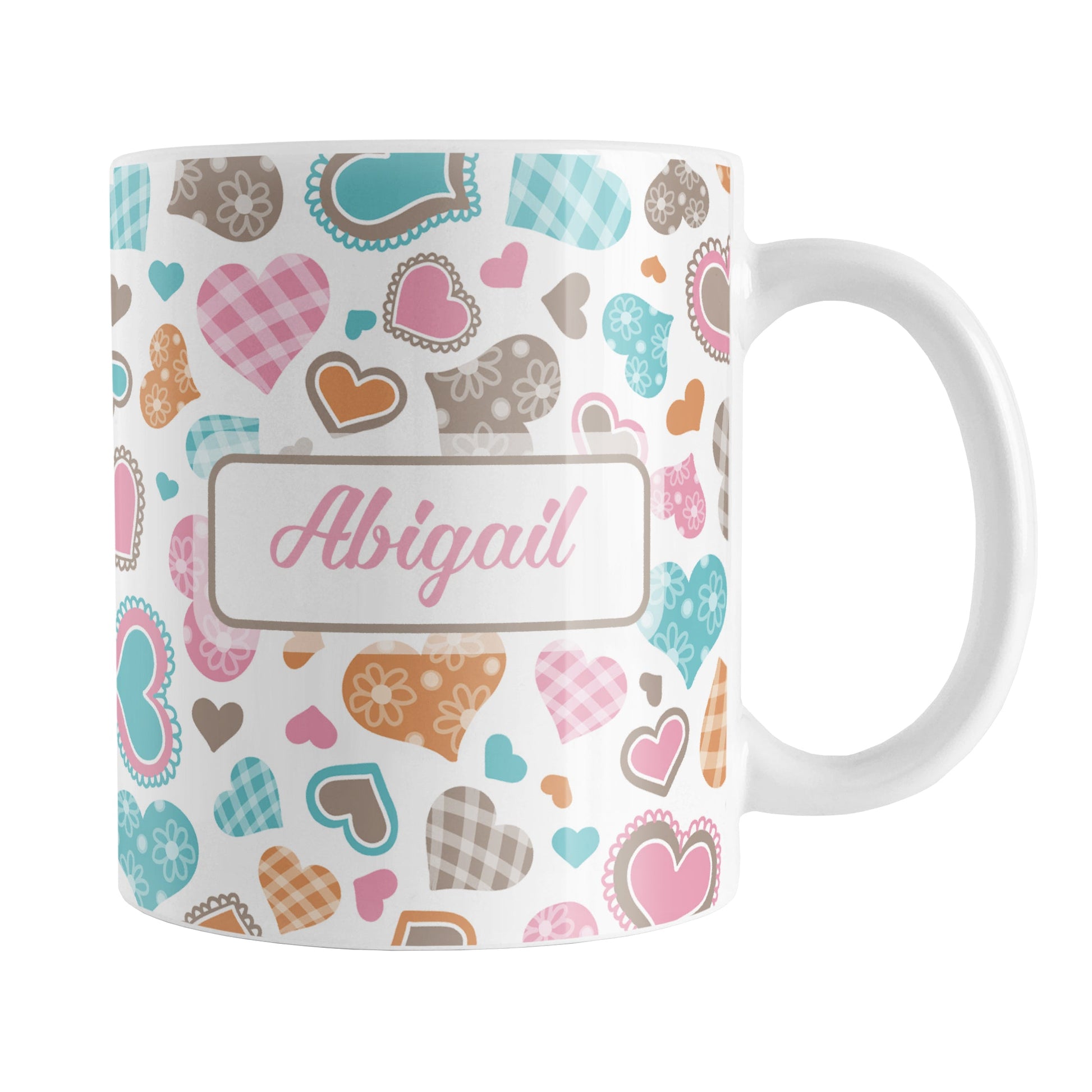 Personalized Cutesy Hearts Pattern Mug (11oz) at Amy's Coffee Mugs