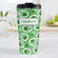 Personalized Funny Cute Green Owl Pattern Travel Mug (15oz, stainless steel insulated) at Amy's Coffee Mugs