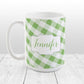Personalized Green Gingham Mug at Amy's Coffee Mugs