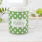 Personalized Green Polka Dot Mug at Amy's Coffee Mugs