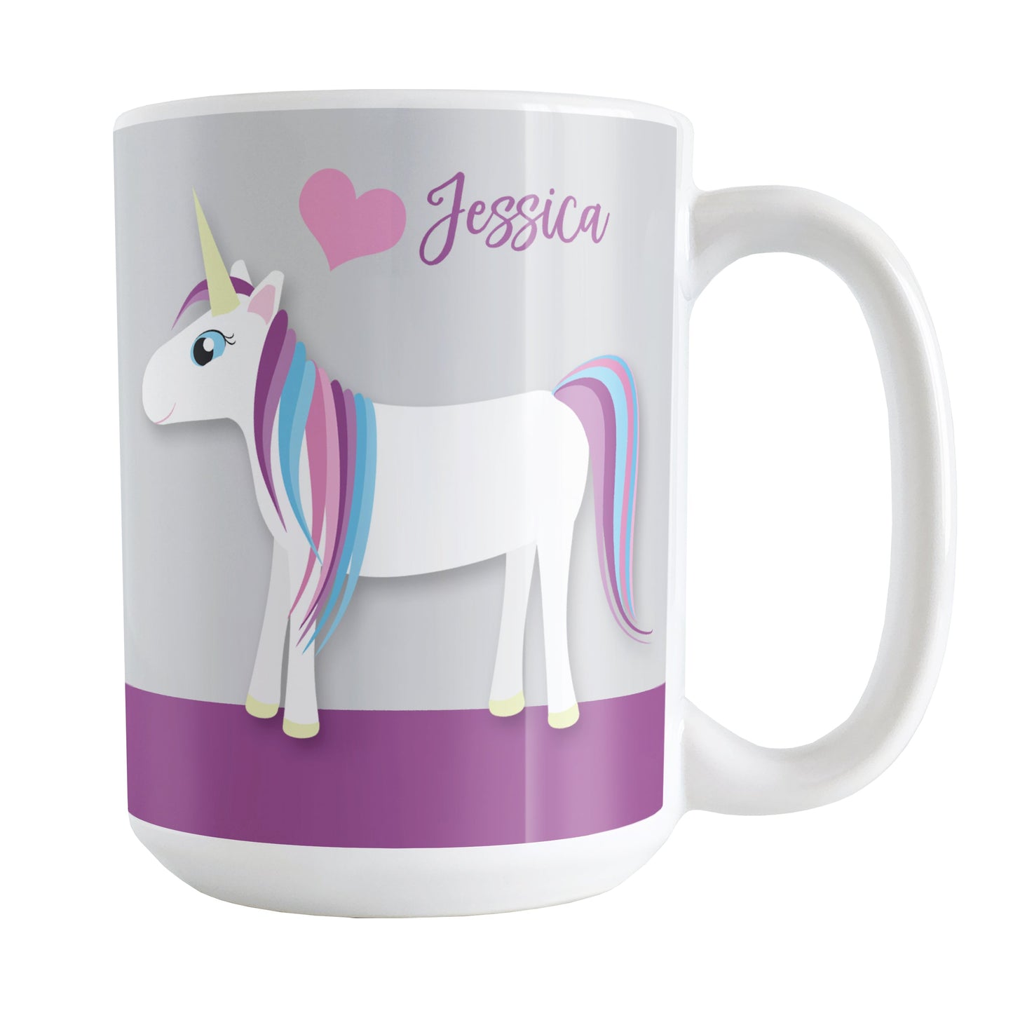 Personalized Happy Pink Heart Purple Unicorn Mug (15oz) at Amy's Coffee Mugs