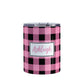 Personalized Light Pink and Black Buffalo Plaid Tumbler Cup (10oz, stainless steel insulated) at Amy's Coffee Mugs