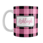Personalized Name Light Pink and Black Buffalo Plaid Mug (11oz) at Amy's Coffee Mugs