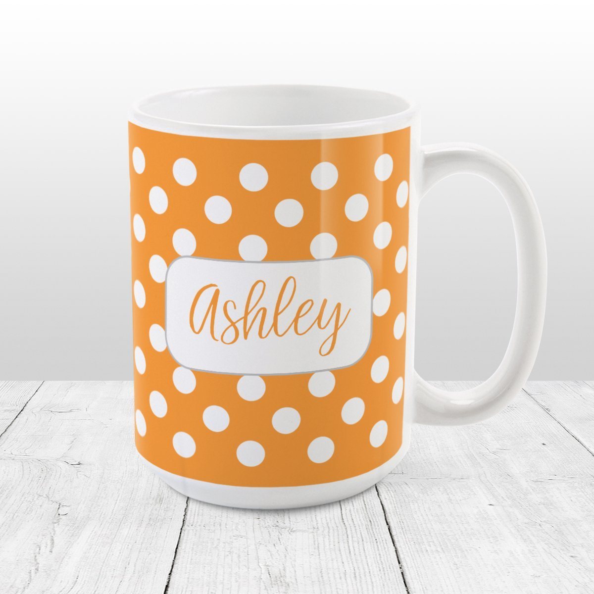 Personalized Orange Polka Dot Mug at Amy's Coffee Mugs