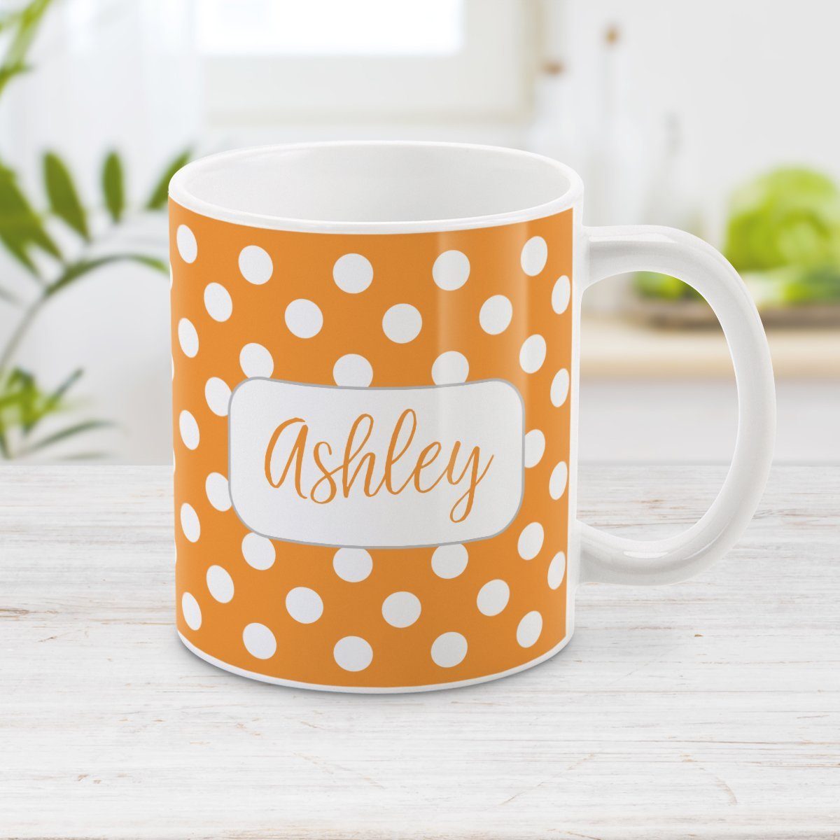 Personalized Orange Polka Dot Mug at Amy's Coffee Mugs