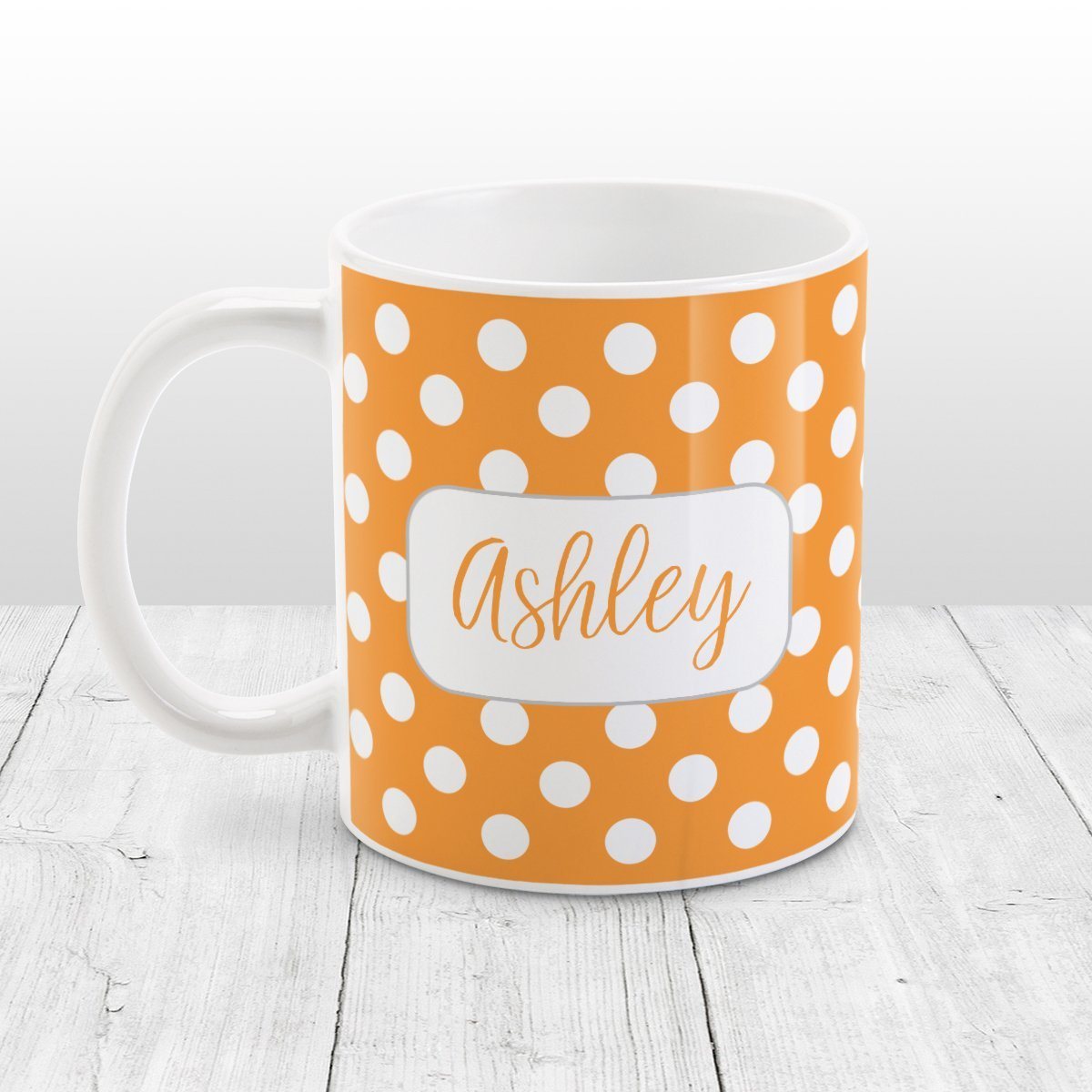 Personalized Orange Polka Dot Mug at Amy's Coffee Mugs