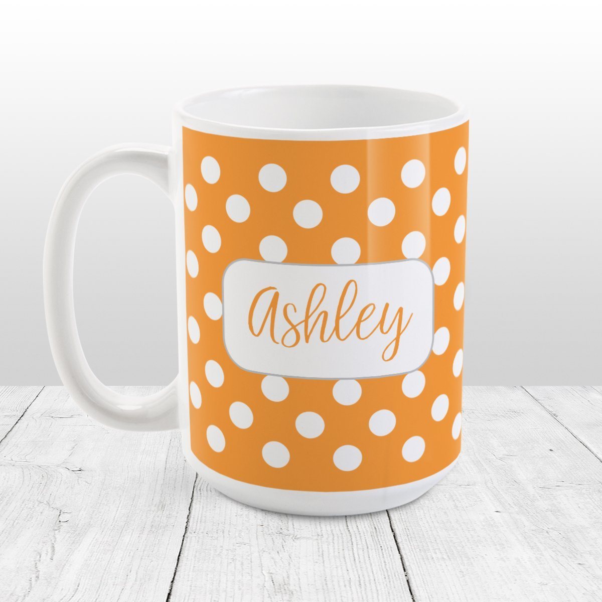Personalized Orange Polka Dot Mug at Amy's Coffee Mugs