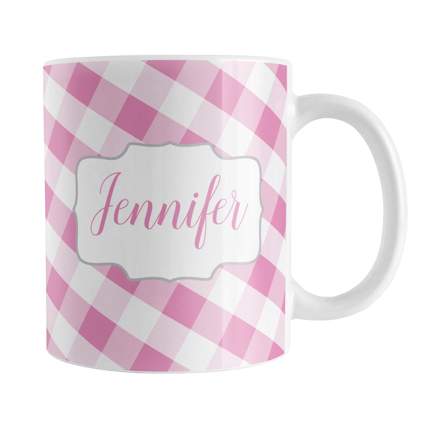 Personalized Pink Gingham Mug (11oz) at Amy's Coffee Mugs
