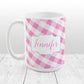 Personalized Pink Gingham Mug at Amy's Coffee Mugs