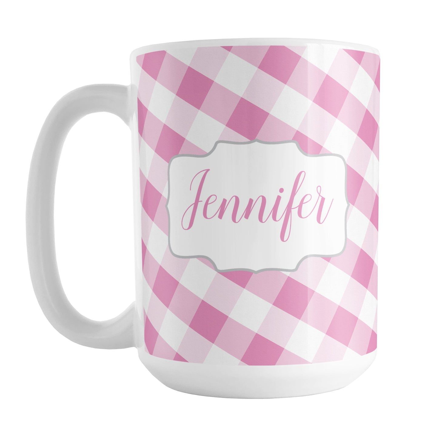 Personalized Pink Gingham Mug (15oz) at Amy's Coffee Mugs