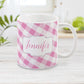 Personalized Pink Gingham Mug at Amy's Coffee Mugs