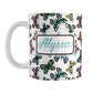 Personalized Pretty Butterfly Pattern Mug (11oz) at Amy's Coffee Mugs. A ceramic coffee mug designed with pretty and colorful butterflies in a pattern that wraps around the mug to the handle. Your name is personalized in turquoise on both sides of the mug. 