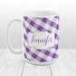 Personalized Purple Gingham Mug at Amy's Coffee Mugs