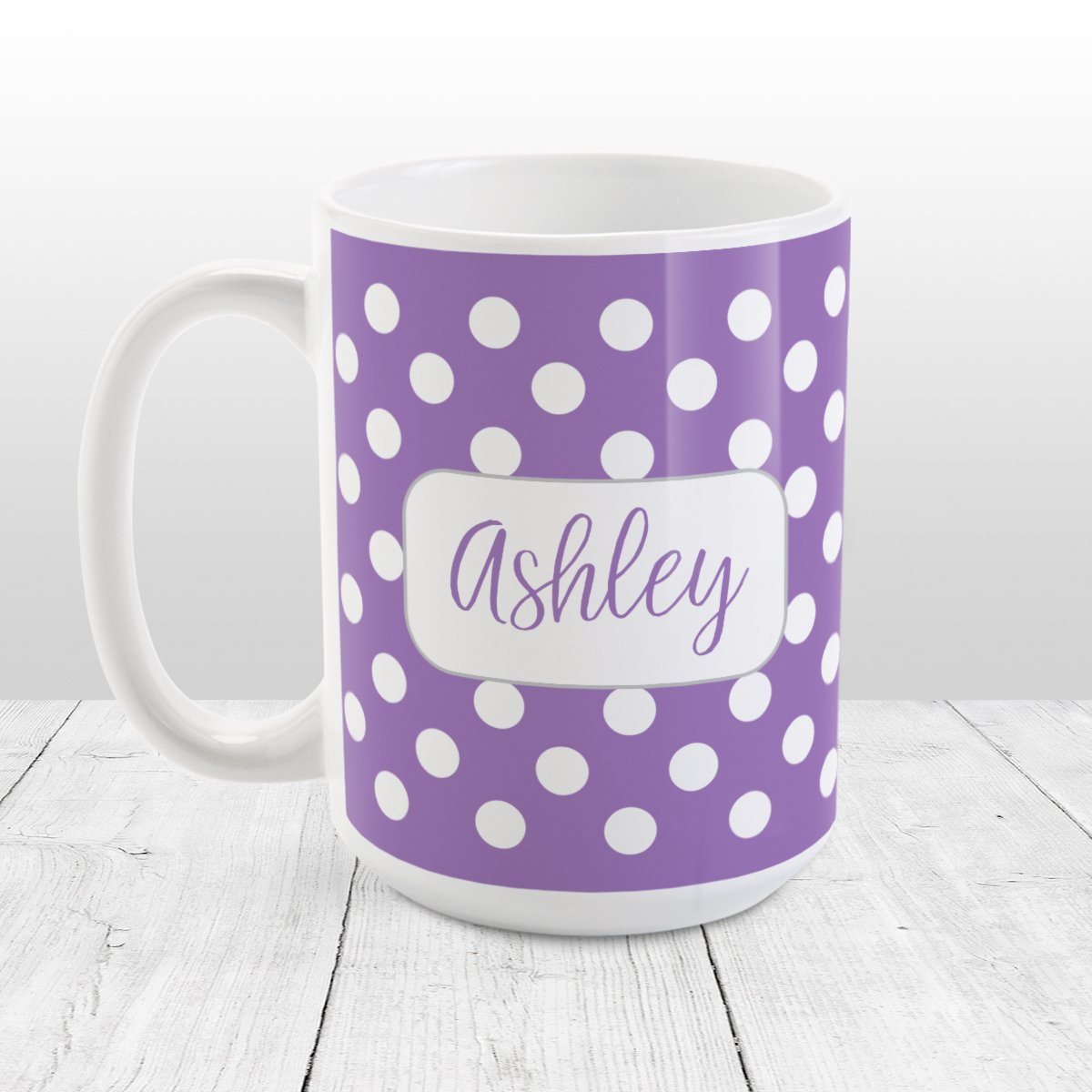 Personalized Purple Polka Dot Mug at Amy's Coffee Mugs