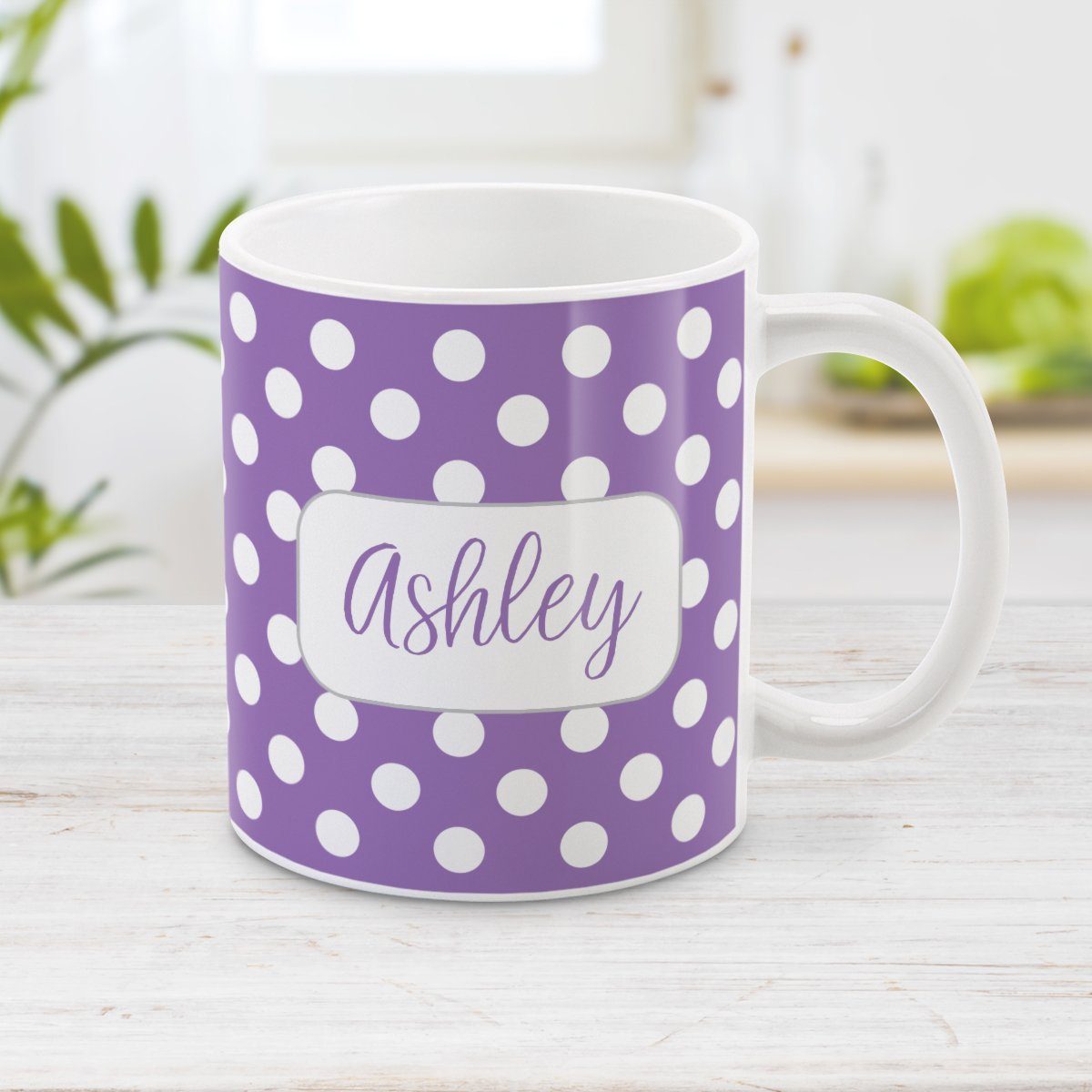 Personalized Purple Polka Dot Mug at Amy's Coffee Mugs