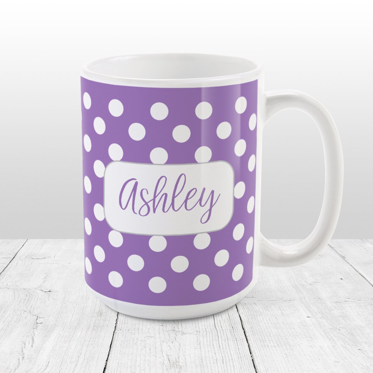 Personalized Purple Polka Dot Mug at Amy's Coffee Mugs