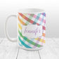 Personalized Rainbow Gingham Mug at Amy's Coffee Mugs