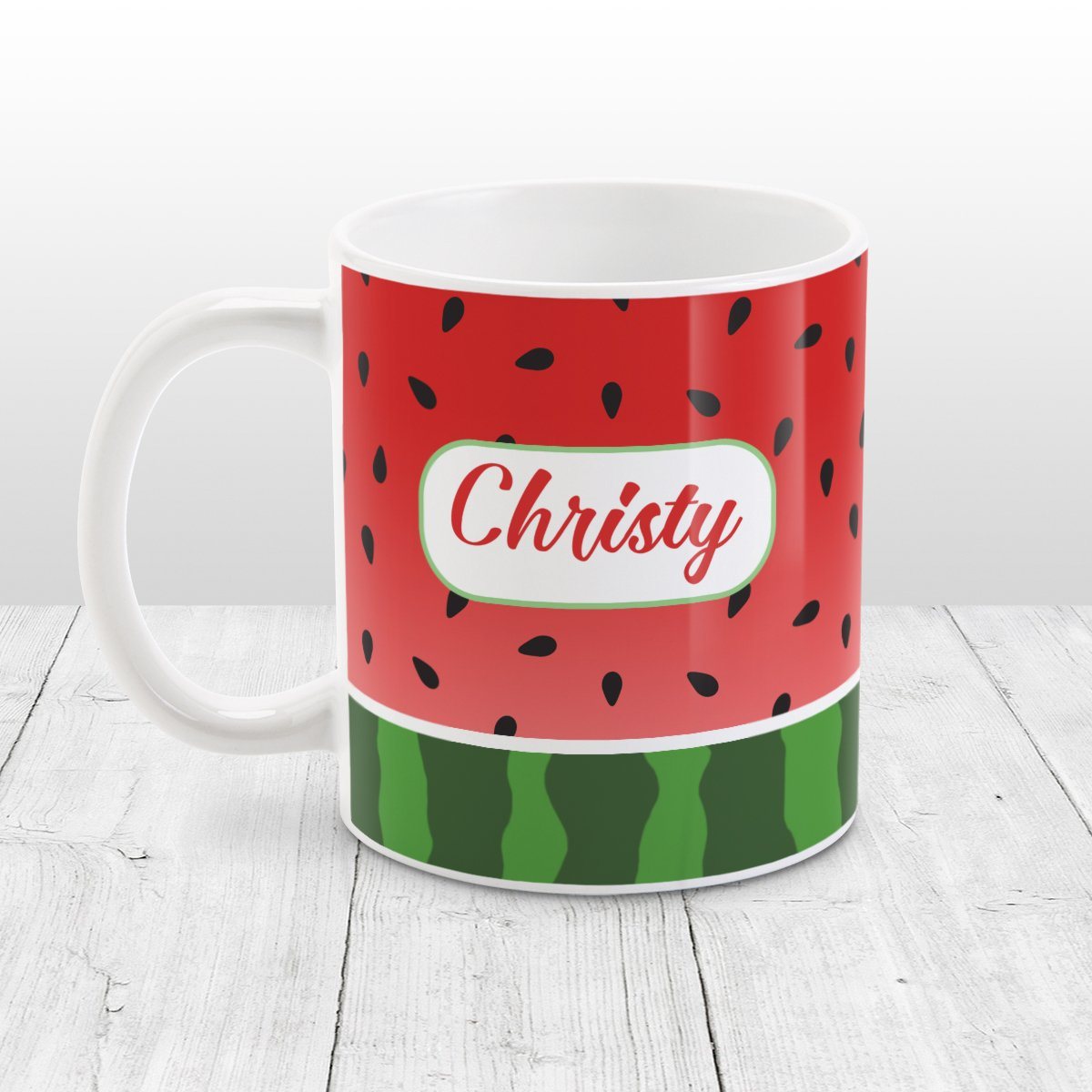 Personalized Red and Green Watermelon Mug at Amy's Coffee Mugs