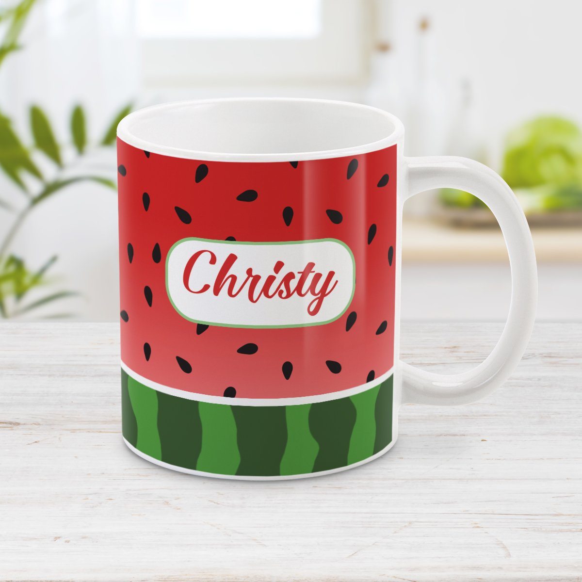 Personalized Red and Green Watermelon Mug at Amy's Coffee Mugs