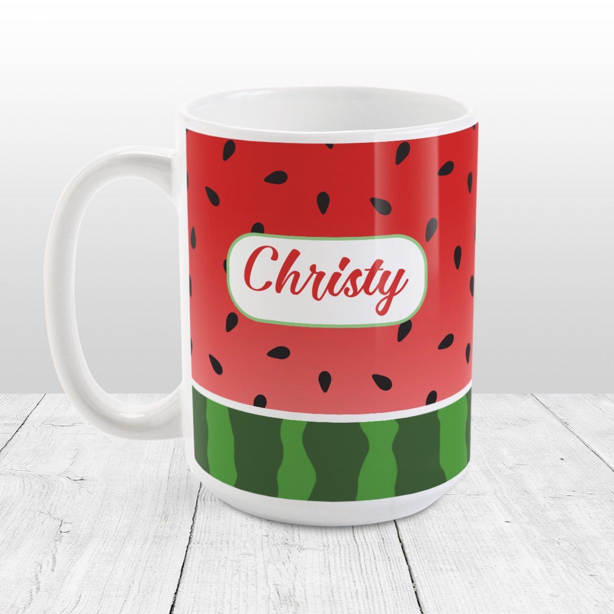 Personalized Red and Green Watermelon Mug at Amy's Coffee Mugs