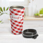 Personalized Red Gingham Travel Mug at Amy's Coffee Mugs