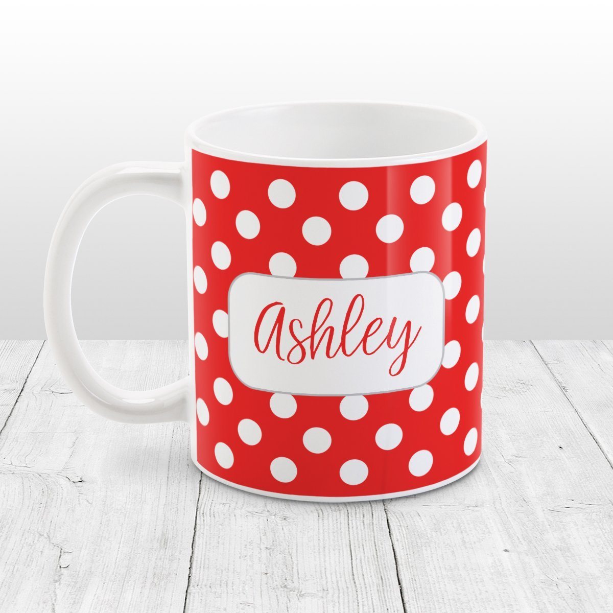 Personalized Red Polka Dot Mug at Amy's Coffee Mugs