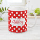 Personalized Red Polka Dot Mug at Amy's Coffee Mugs