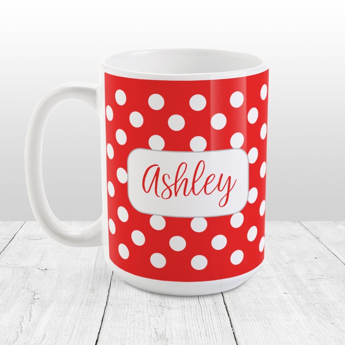 Personalized Red Polka Dot Mug at Amy's Coffee Mugs