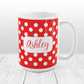 Personalized Red Polka Dot Mug at Amy's Coffee Mugs